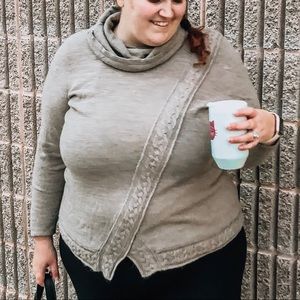 Tan Cowl Neck Asymmetrical Sweater